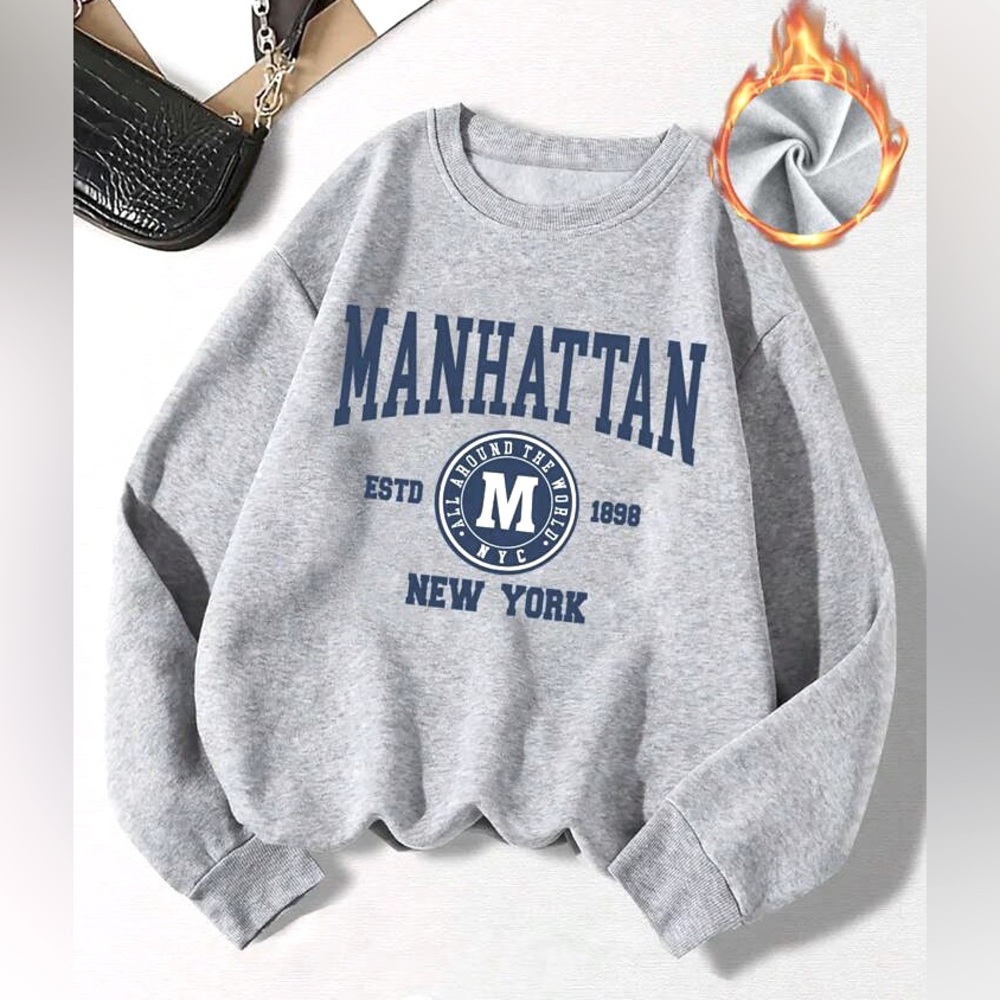 SHEIN Womens Manhattan NYC Sweatshirt Pullover Gray Size 2XL | Fleece University
